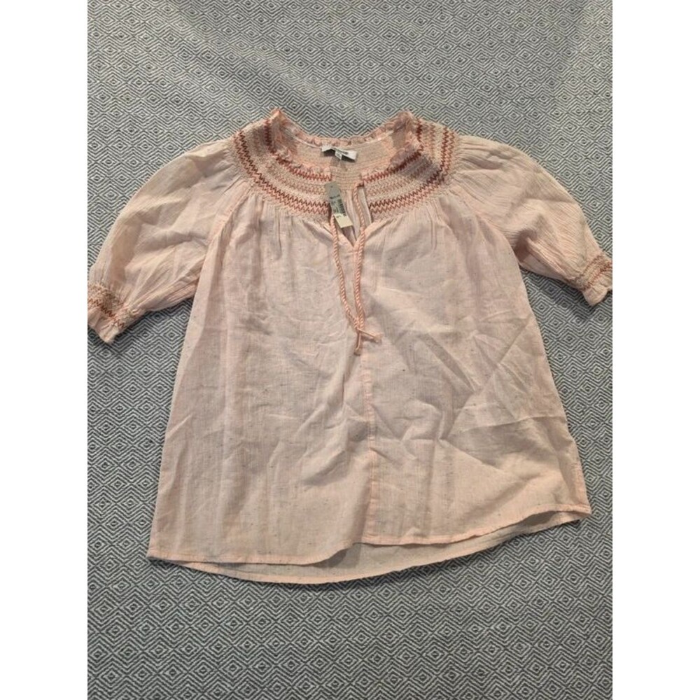 Madewell Pink Embroidered Smocked Boho Blouse Top XS NWT